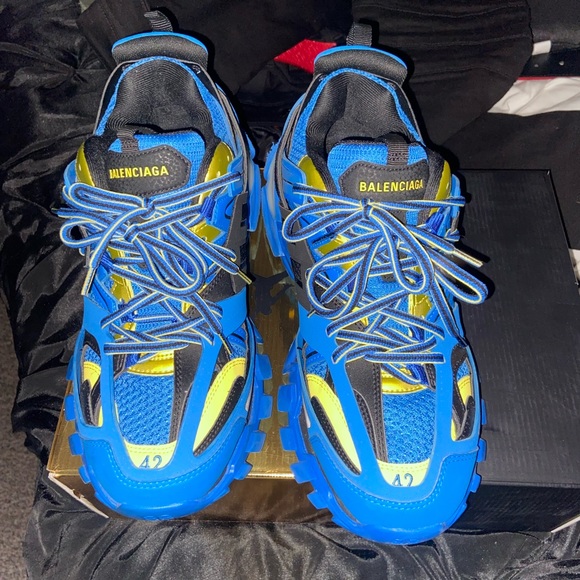 Balenciaga Track LED Lace-Up Sneakers Blue/Yellow Men’s size EU 42 US 9 - Picture 6 of 8